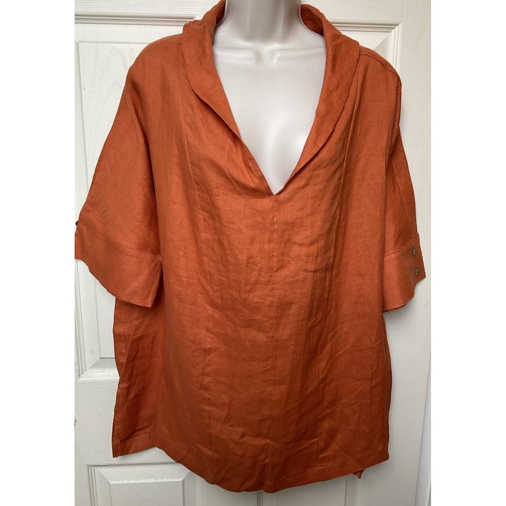 Lintico 100% Linen Top Size XXL Shawl Collar Relaxed Lagenlook Dolman Sleeve